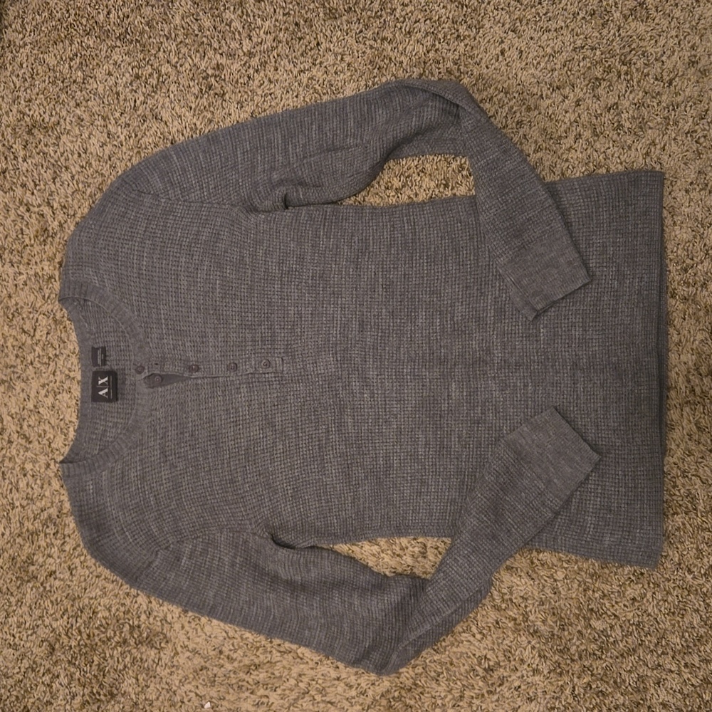 Armani Exchange mens long sleeve henley size M grey
